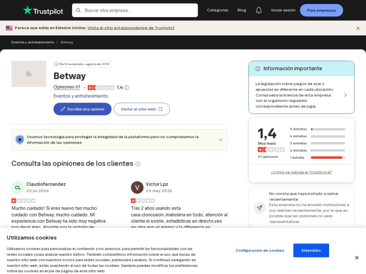 Recorded evidence capture from es.trustpilot.com