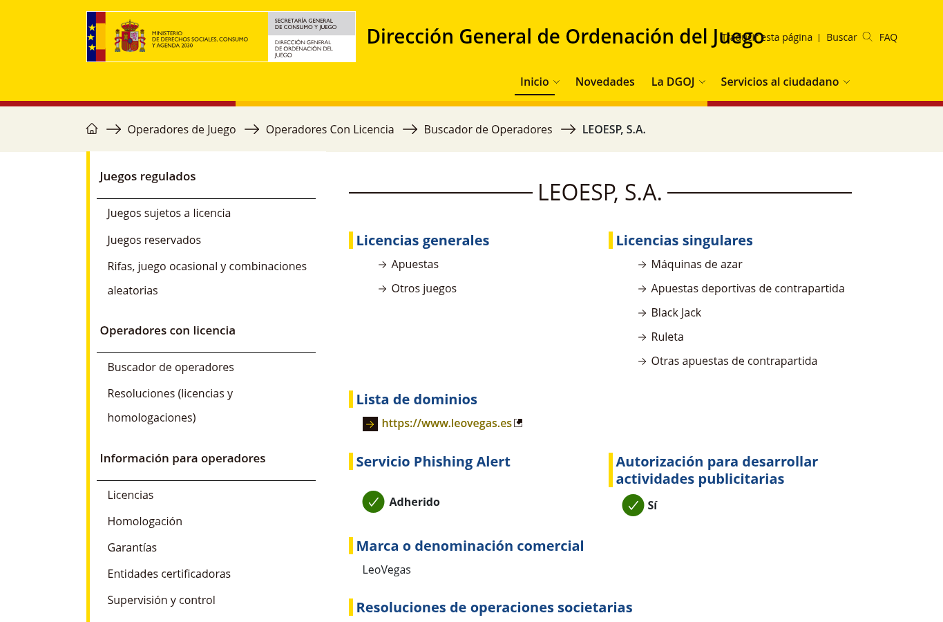 Recorded evidence capture from ordenacionjuego.es