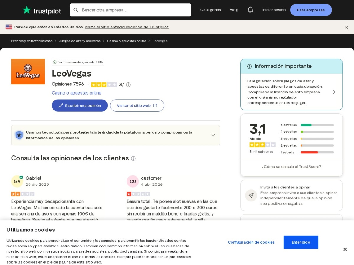 Recorded evidence capture from es.trustpilot.com