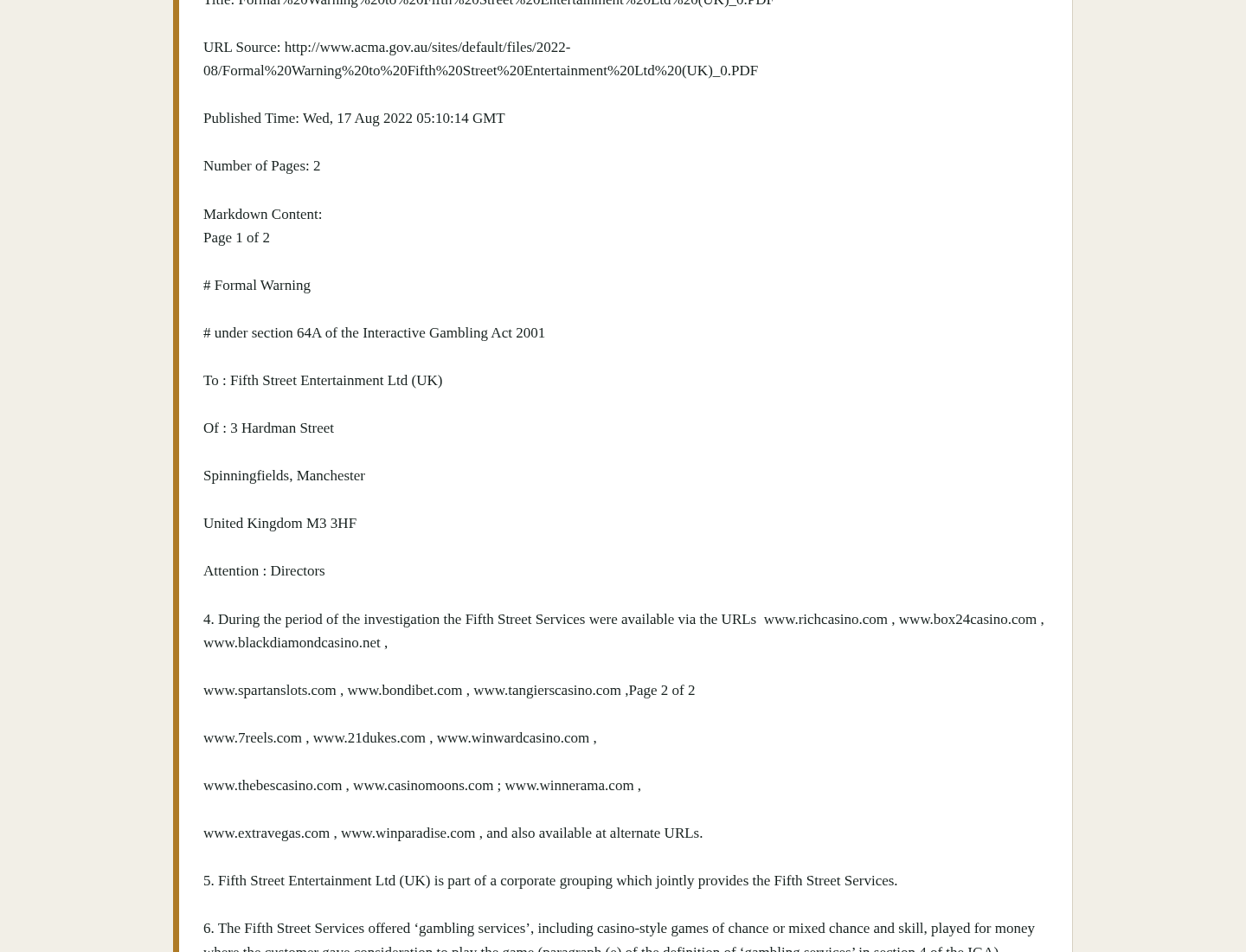 Evidence capture from acma.gov.au