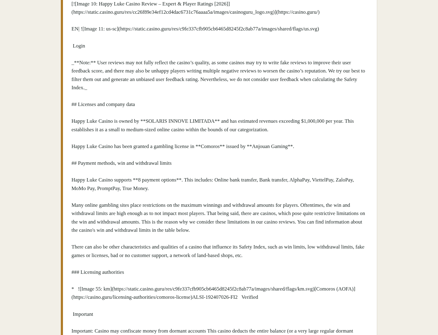Evidence capture from casino.guru